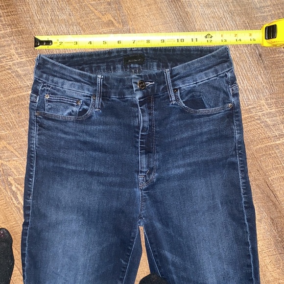 MOTHER HIGH WAISTED LOOKER ANKLE FRAY IN LAST CALL DARK WASH HI RISE STRETCH DNM - Picture 13 of 16